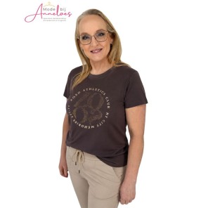 Zoso T-shirt Britt Tekst glitter - Espresso